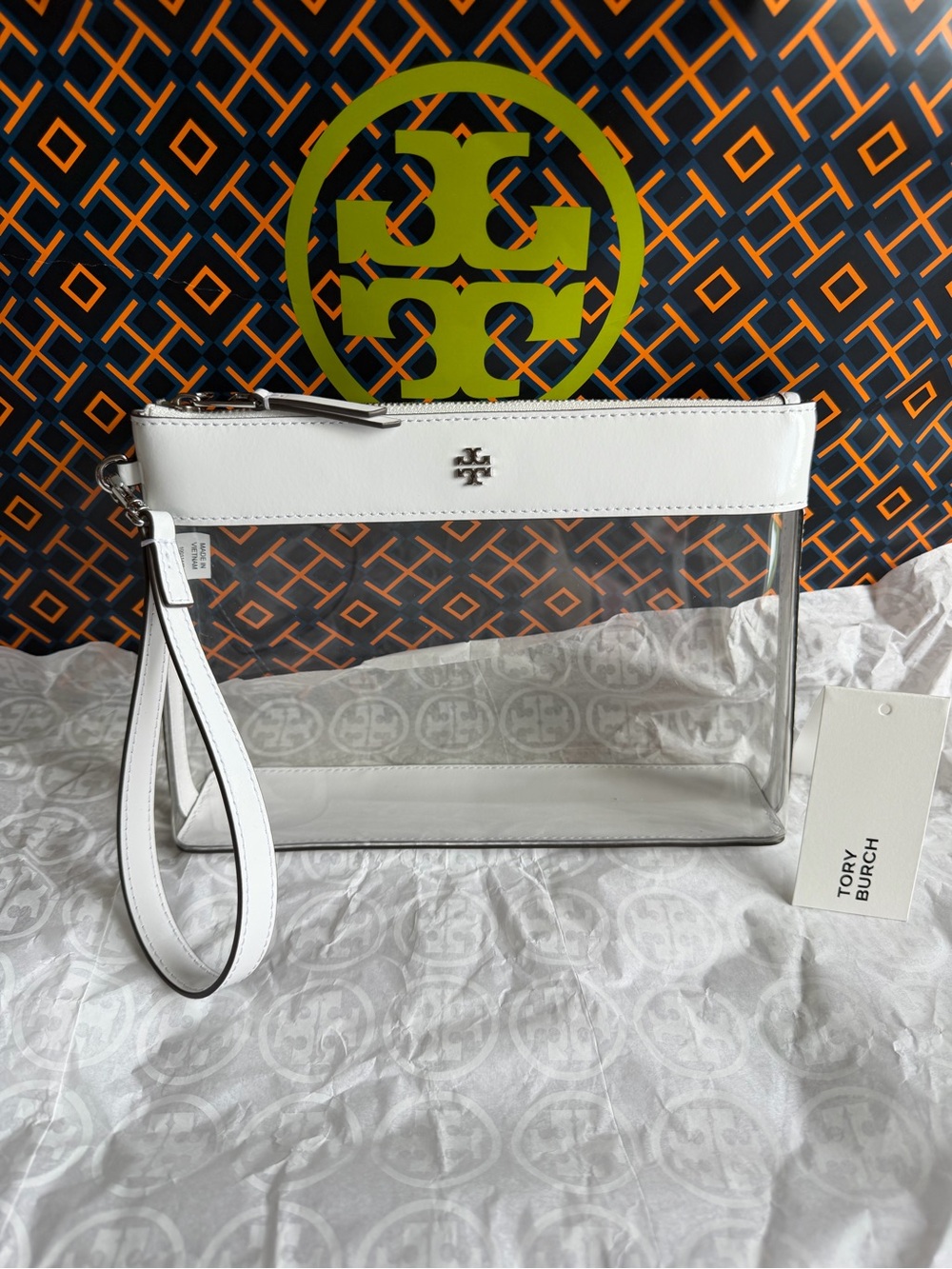 Tory Burch Clear Pouch Wristlet Clutch Clear Optic White